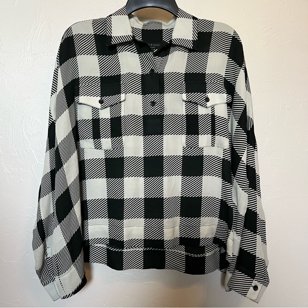Rag & Bone 100% Silk Plaid Button Up Blouse Size S Boxy Oversized Fit Like New - Picture 2 of 8
